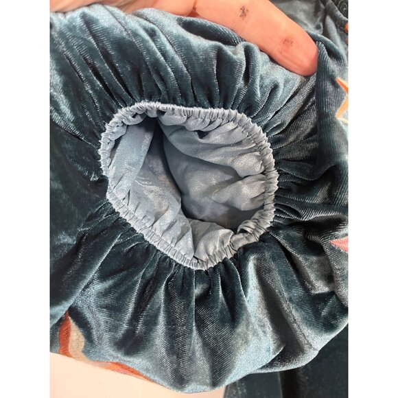 Boho Velvet Floral Top S Blue Bold Embroidery Classic Modern Chic Artsy Luxury - Picture 3 of 12